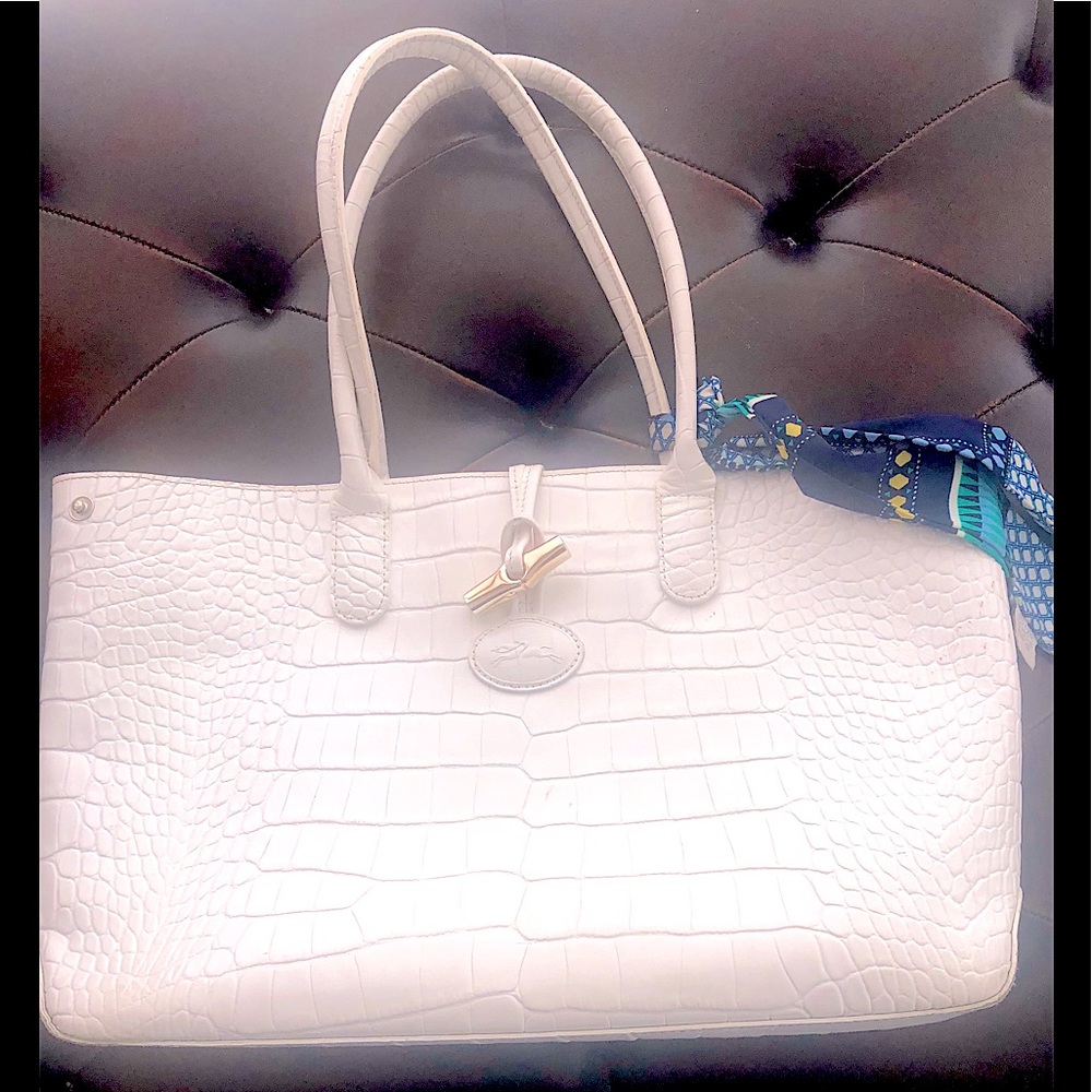 Longchamp Large White Leather Tote